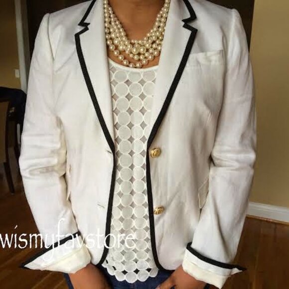 J CREW Schoolboy 100% Linen Blazer Nautical Crest Gold Buttons Preppy size 12 - Picture 2 of 12